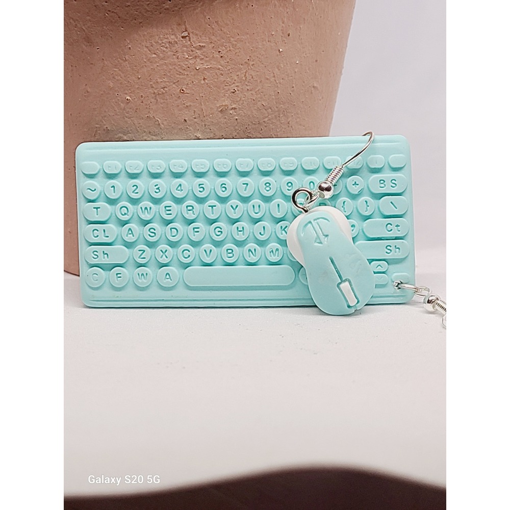 Mint Green Computer Keyboard and Mouse Mismatched Dangle Earrings Techcore Gamer